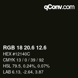 カラーコード: RGB 18 20.6 12.6 | qconv.com