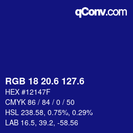 カラーコード: RGB 18 20.6 127.6 | qconv.com