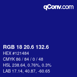 カラーコード: RGB 18 20.6 132.6 | qconv.com
