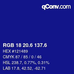 カラーコード: RGB 18 20.6 137.6 | qconv.com
