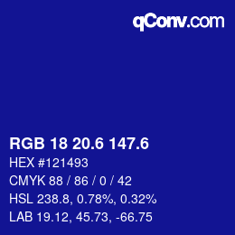 カラーコード: RGB 18 20.6 147.6 | qconv.com