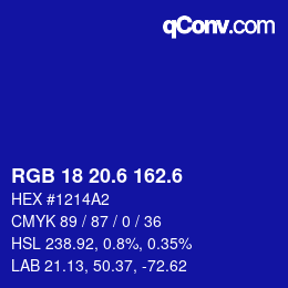 カラーコード: RGB 18 20.6 162.6 | qconv.com