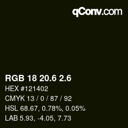 カラーコード: RGB 18 20.6 2.6 | qconv.com
