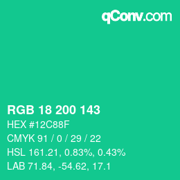 Color code: RGB 18 200 143 | qconv.com