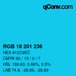 Color code: RGB 18 201 236 | qconv.com