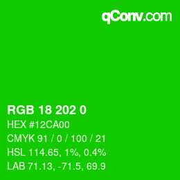 Color code: RGB 18 202 0 | qconv.com