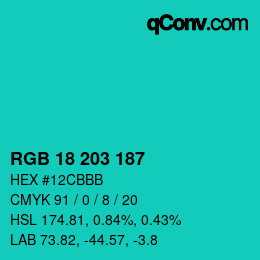 颜色代码: RGB 18 203 187 | qconv.com