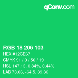 颜色代码: RGB 18 206 103 | qconv.com