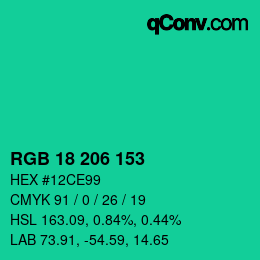 Color code: RGB 18 206 153 | qconv.com