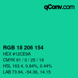 颜色代码: RGB 18 206 154 | qconv.com