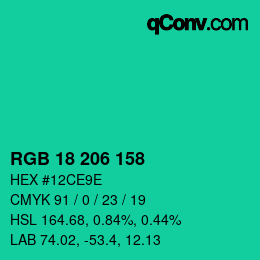 カラーコード: RGB 18 206 158 | qconv.com
