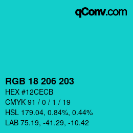 颜色代码: RGB 18 206 203 | qconv.com