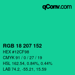 Color code: RGB 18 207 152 | qconv.com