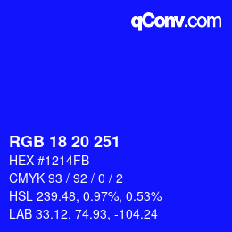 Color code: RGB 18 20 251 | qconv.com
