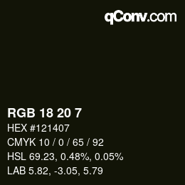 Color code: RGB 18 20 7 | qconv.com