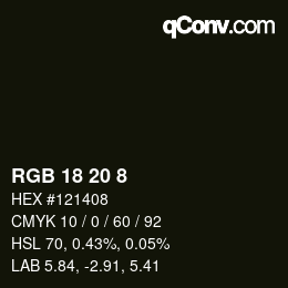 カラーコード: RGB 18 20 8 | qconv.com
