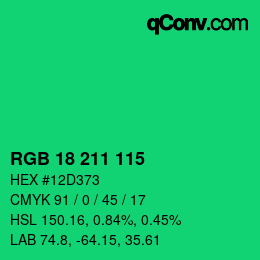 カラーコード: RGB 18 211 115 | qconv.com