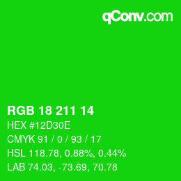 颜色代码: RGB 18 211 14 | qconv.com