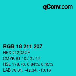 颜色代码: RGB 18 211 207 | qconv.com
