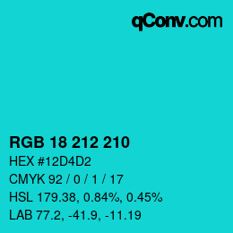 颜色代码: RGB 18 212 210 | qconv.com