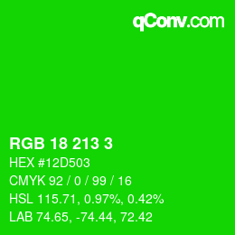 Color code: RGB 18 213 3 | qconv.com