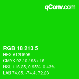 カラーコード: RGB 18 213 5 | qconv.com