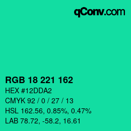 Color code: RGB 18 221 162 | qconv.com