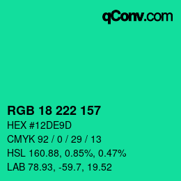 カラーコード: RGB 18 222 157 | qconv.com