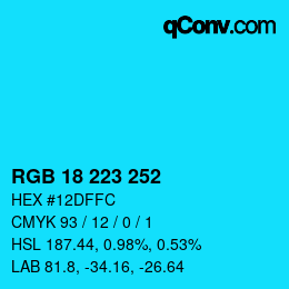 カラーコード: RGB 18 223 252 | qconv.com