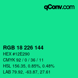カラーコード: RGB 18 226 144 | qconv.com