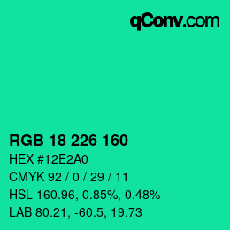 カラーコード: RGB 18 226 160 | qconv.com