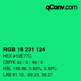Color code: RGB 18 231 124 | qconv.com