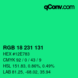 Color code: RGB 18 231 131 | qconv.com