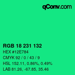 Color code: RGB 18 231 132 | qconv.com