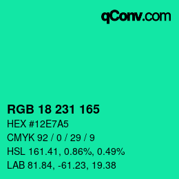 カラーコード: RGB 18 231 165 | qconv.com