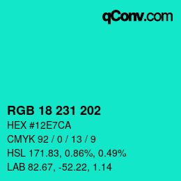 Color code: RGB 18 231 202 | qconv.com