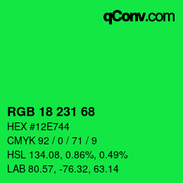 Color code: RGB 18 231 68 | qconv.com