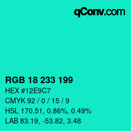 Color code: RGB 18 233 199 | qconv.com
