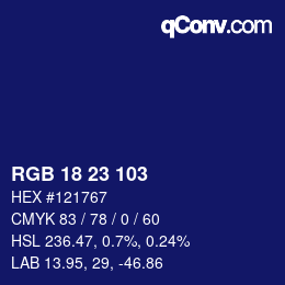 カラーコード: RGB 18 23 103 | qconv.com