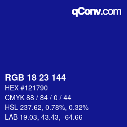 Color code: RGB 18 23 144 | qconv.com