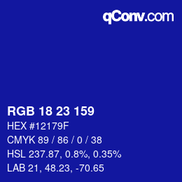 Color code: RGB 18 23 159 | qconv.com