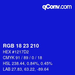 Color code: RGB 18 23 210 | qconv.com