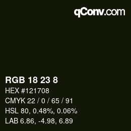 カラーコード: RGB 18 23 8 | qconv.com