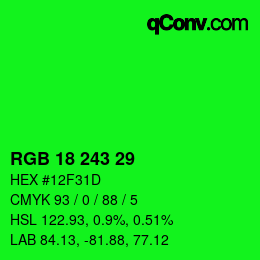 颜色代码: RGB 18 243 29 | qconv.com