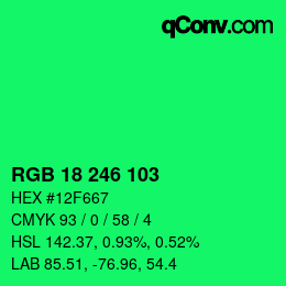 Farbcode: RGB 18 246 103 | qconv.com