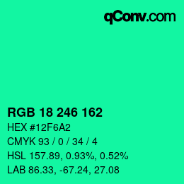 Color code: RGB 18 246 162 | qconv.com