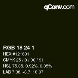 カラーコード: RGB 18 24 1 | qconv.com