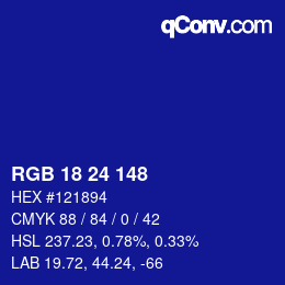 カラーコード: RGB 18 24 148 | qconv.com