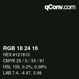 Color code: RGB 18 24 16 | qconv.com