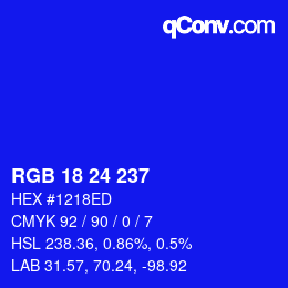 Color code: RGB 18 24 237 | qconv.com